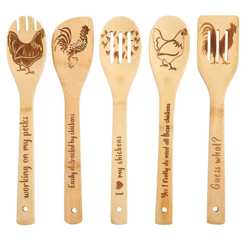 Pioneer Woman Kitchen Stuff - Valentine Rooster Wooden Spoons, Funny Wooden C...