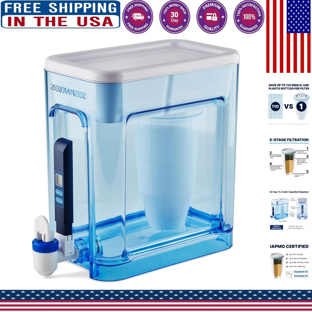 Eco-Friendly 5-Stage Water Filter Dispenser with Integrated TDS Meter - 22-Cup