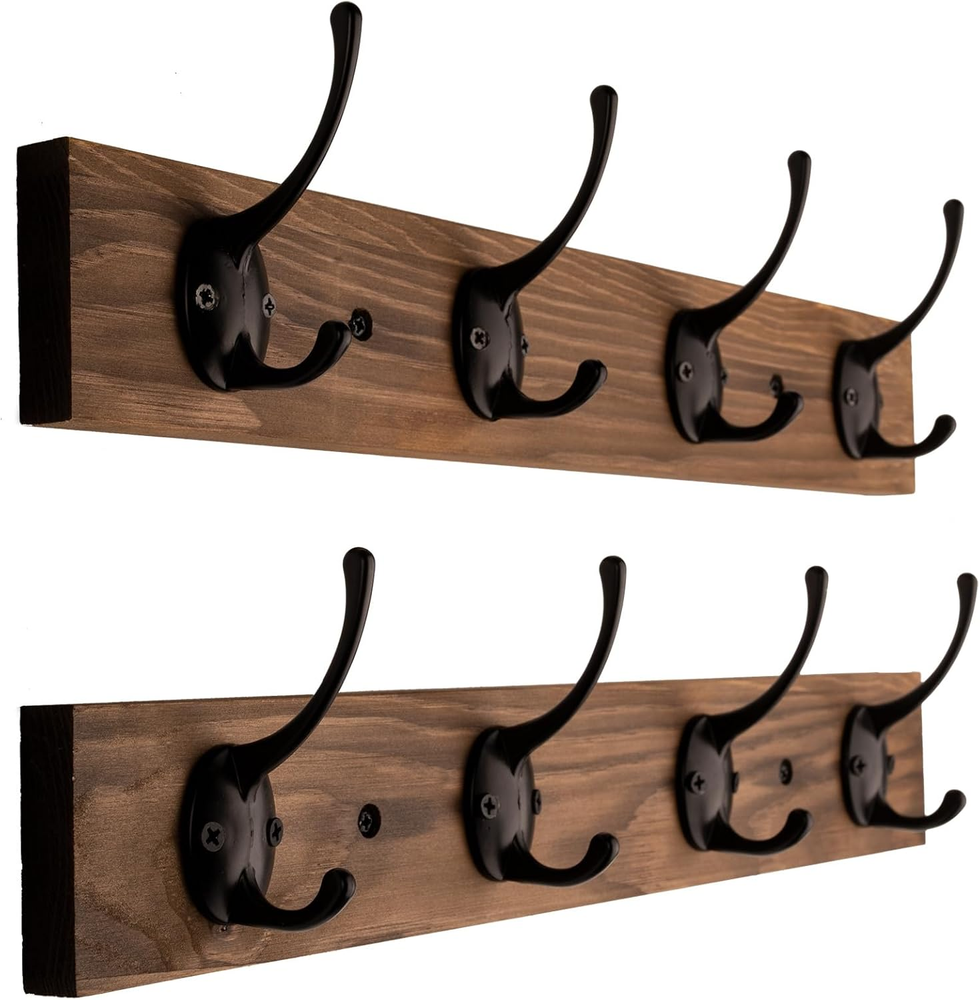 Wooden Wall Mounted Coat Rack with 4 Hooks for Entryway or Bathroom