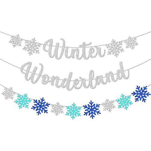 3Pcs Winter Wonderland Banners, Glittery Snowflake Banner Christmas