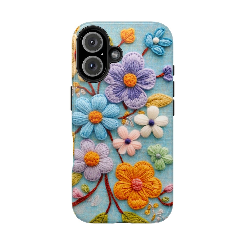 Cute Wildflowers Floral Embroidery iPhone Case - Durable Protective Cover