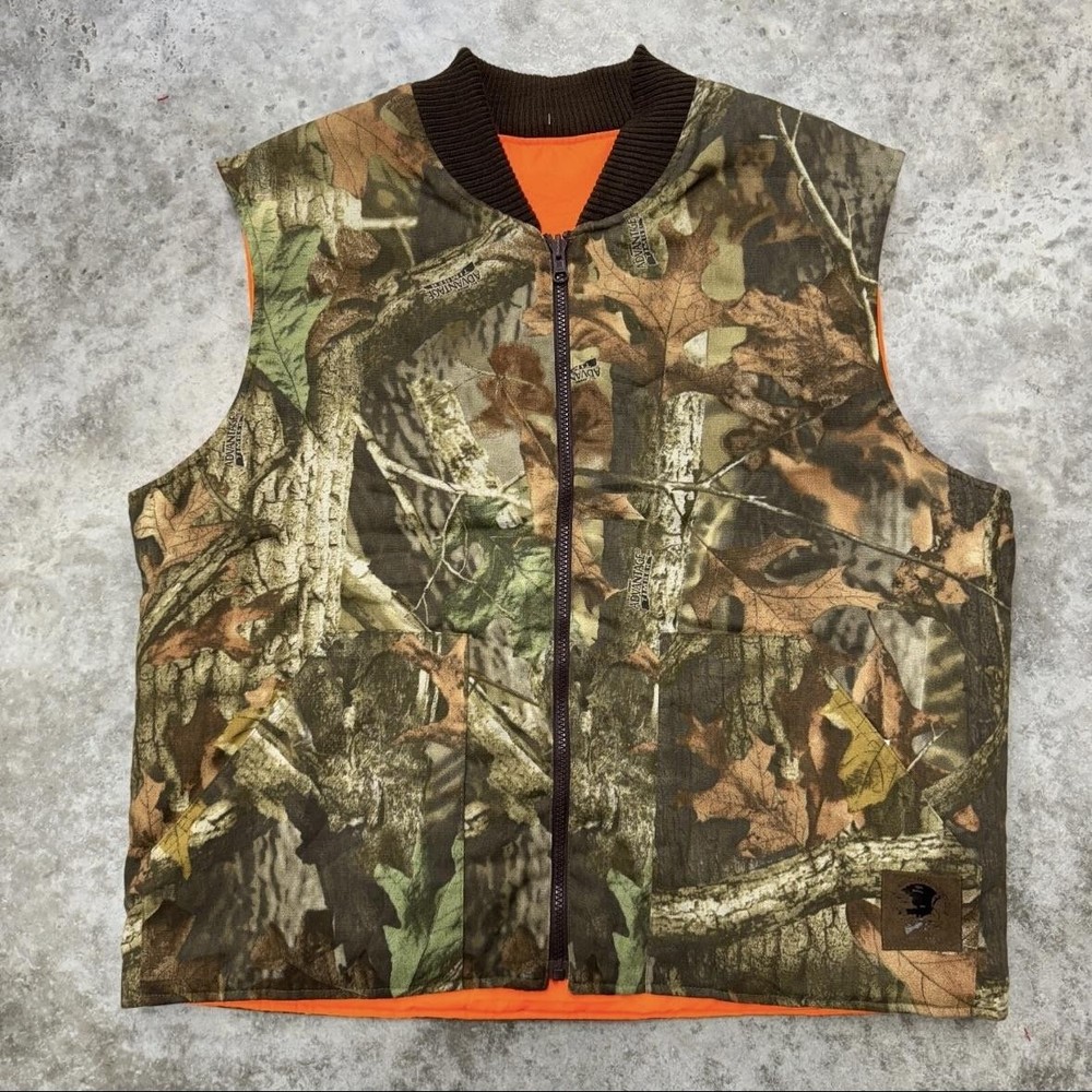 Tough Duck Vest Zip Mens Large Camo Advantage Timber Blaze Orange Lining Hunting