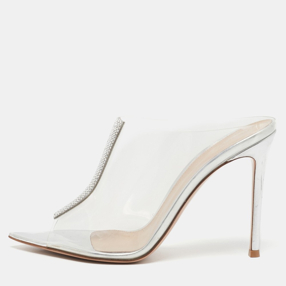 Gianvito Rossi Sigma Mules Size 40 with PVC Crystal Embellishments