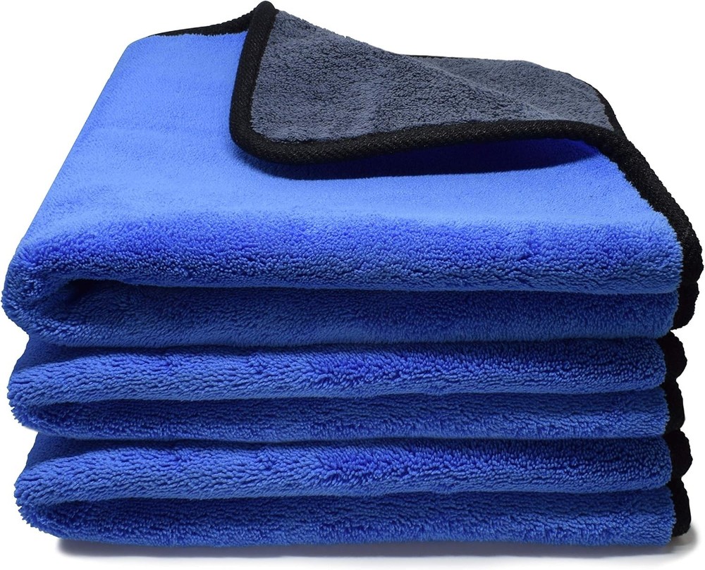 Premium 3-Pack 500 GSM Blue Microfiber Car Towels 11.8x11.8 Inches