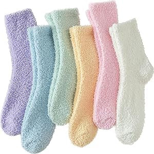 6 Pairs Women’s Fuzzy Soft Fluffy Sleeping Slipper Socks for Cozy Home Comfort