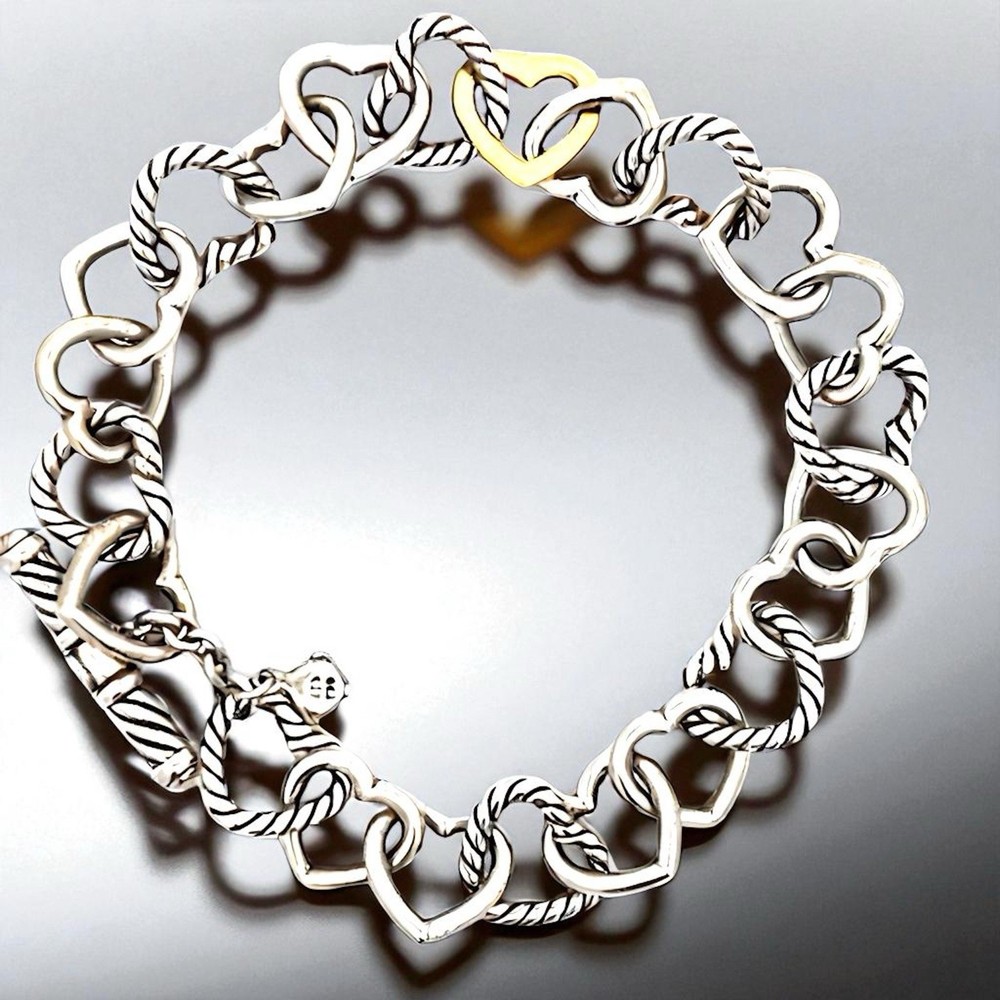 David Yurman 925 Sterling Silver&18kt Gold 920 Authentic D Yurman Heart Bracelet