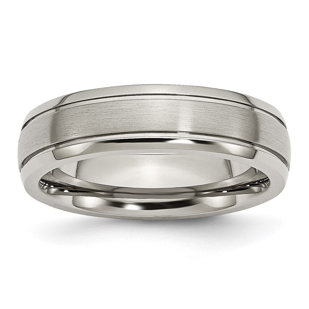 Titanium Brushed and Polished 6mm Grooved Edge Band Ring Size 8