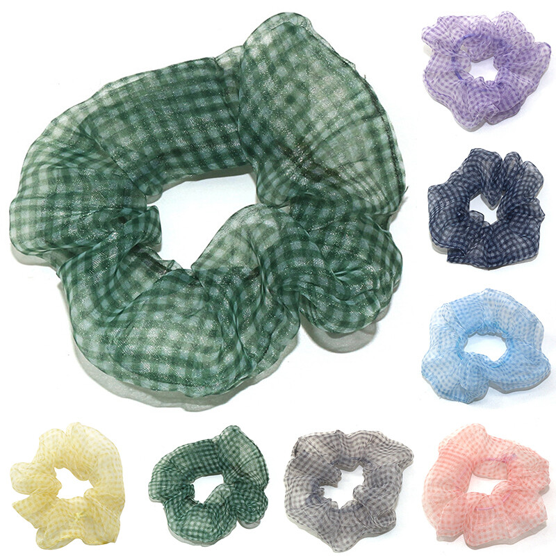 Stylish Plaid Mesh Scrunchies Organza Hair Ties for Women Ponytail Holders