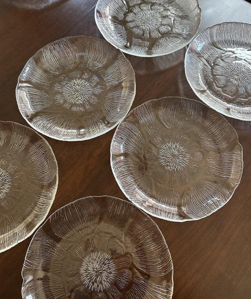 Arcoroc France 6-Piece Fleur 7.75 Inch Clear Glass Coupe Salad Dessert Plates Set