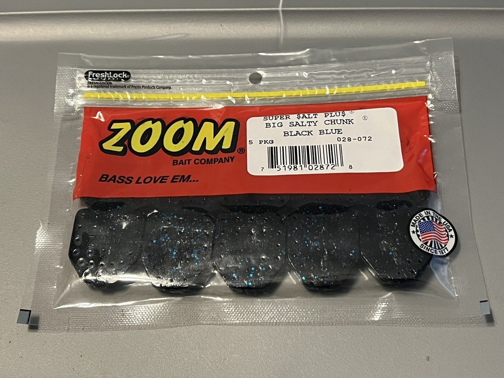 Zoom Big Salty Chunk Black Blue 5 Pack Soft Plastic Fishing Lures