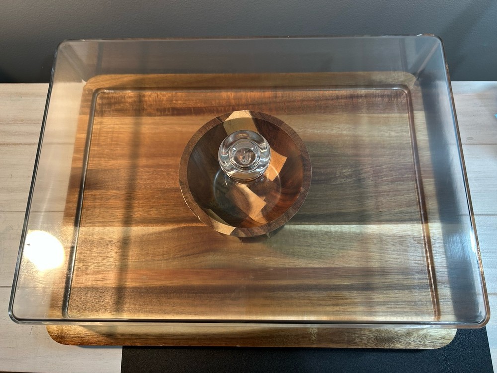 Large Acacia Wood Charcuterie Board with Dip Bowl & Acrylic Cover