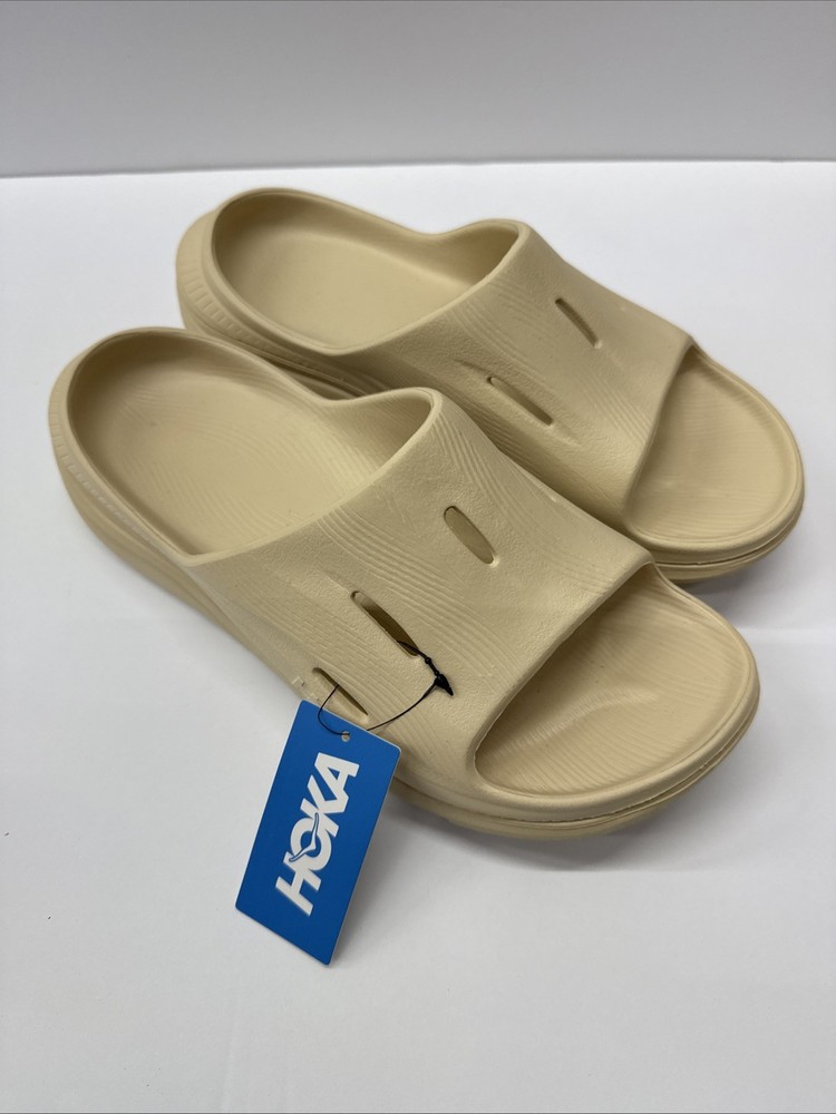 Hoka Men's ORA Recovery 3 Slip On Comfort Slides Sandals Cream Men 8 Women 10