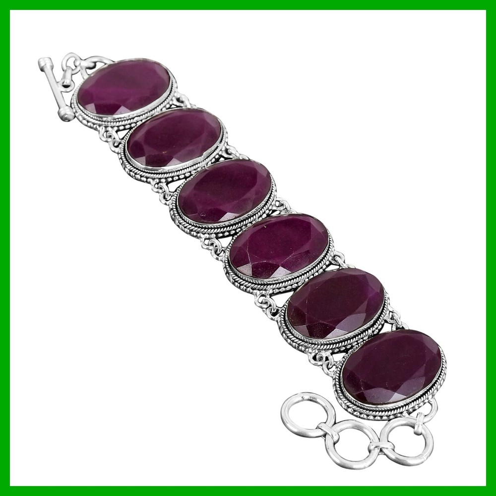 925 Silver Kashmir Ruby Gemstone Vintage Bracelet for Mother's Day Sale-image