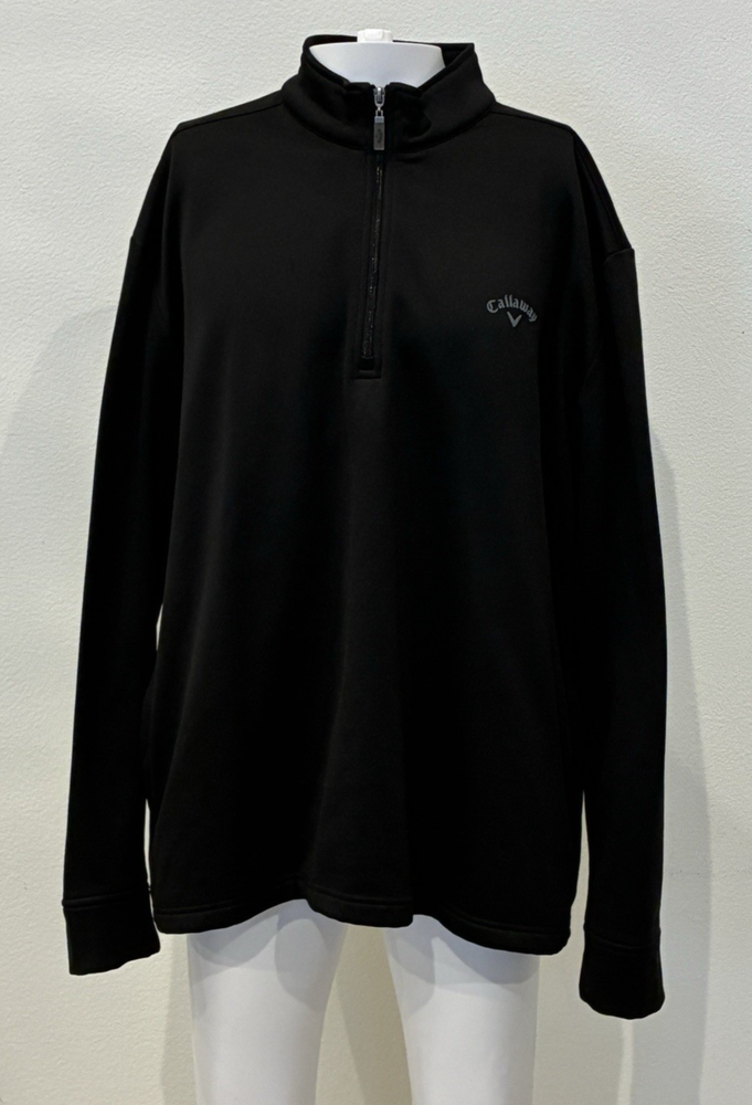 Callaway Golf Mens XXL 1/4 Zip Pullover Fleece Lined Long Sleeve Black Pockets