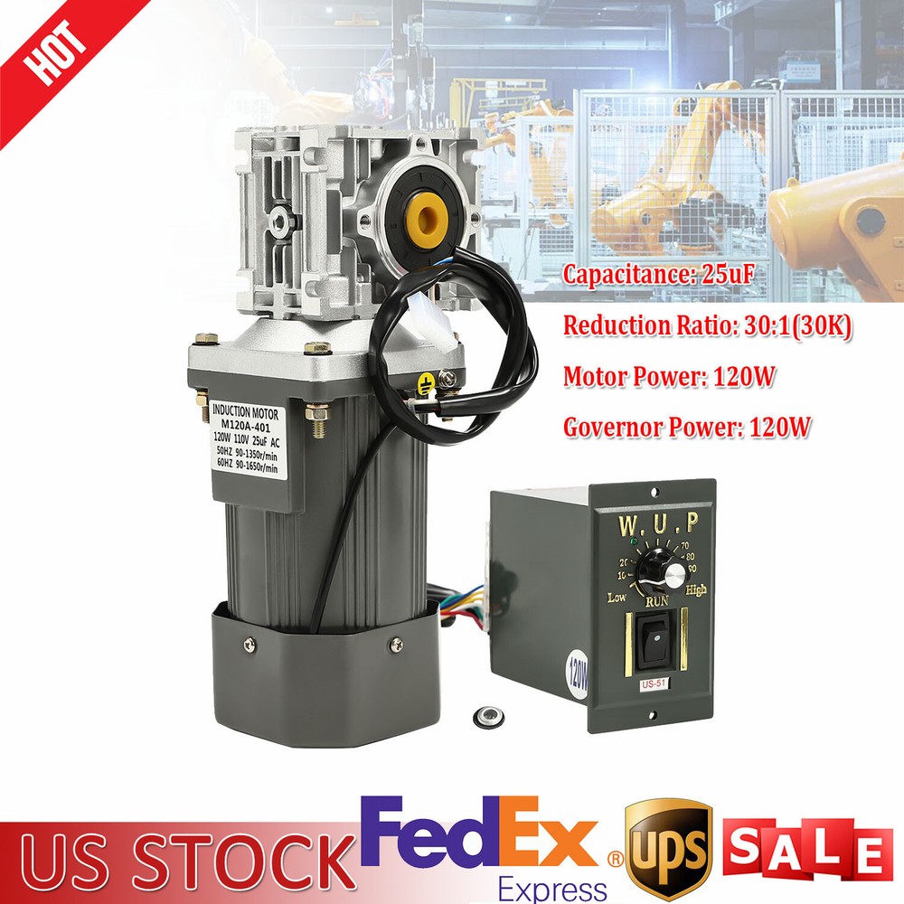 Worm Gear Motor 120W AC 110V Speed Controller Industrial Gearbox Electric RV30