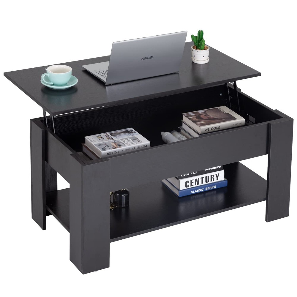 Lift Top Coffee Table with Compartment and Storage Shelf Wooden Lift Tabletop...