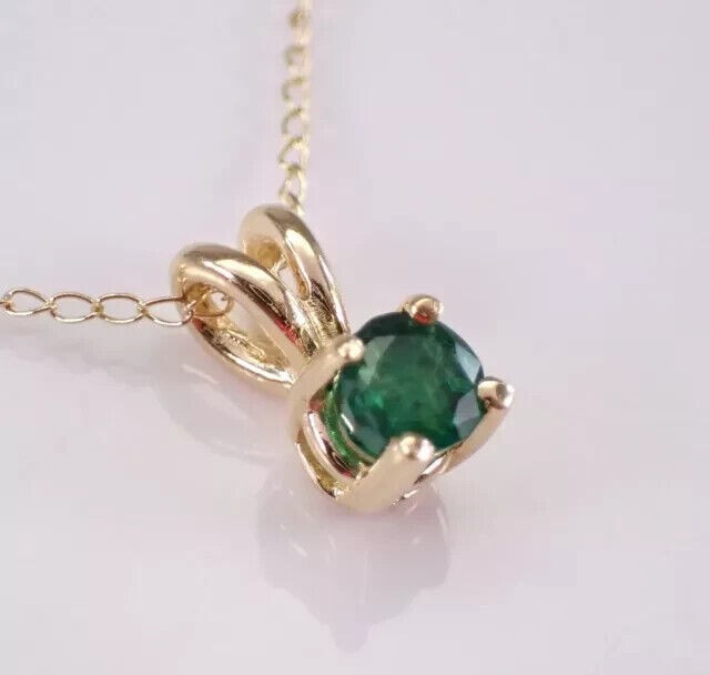 2 Carat Round Simulated Emerald Solitaire Pendant in 14K Gold Plate
