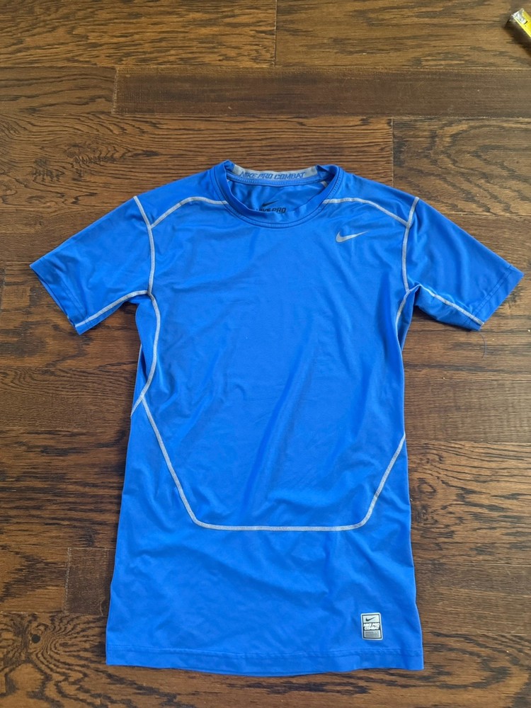 Nike Pro Combat Dri Fit Fitted Mens XLarge XL Royal Blue Athletic T-Shirt