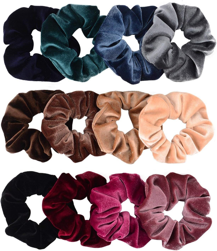 12 Pack Velvet Scrunchies Elastic Hair Bands for Women and Girls