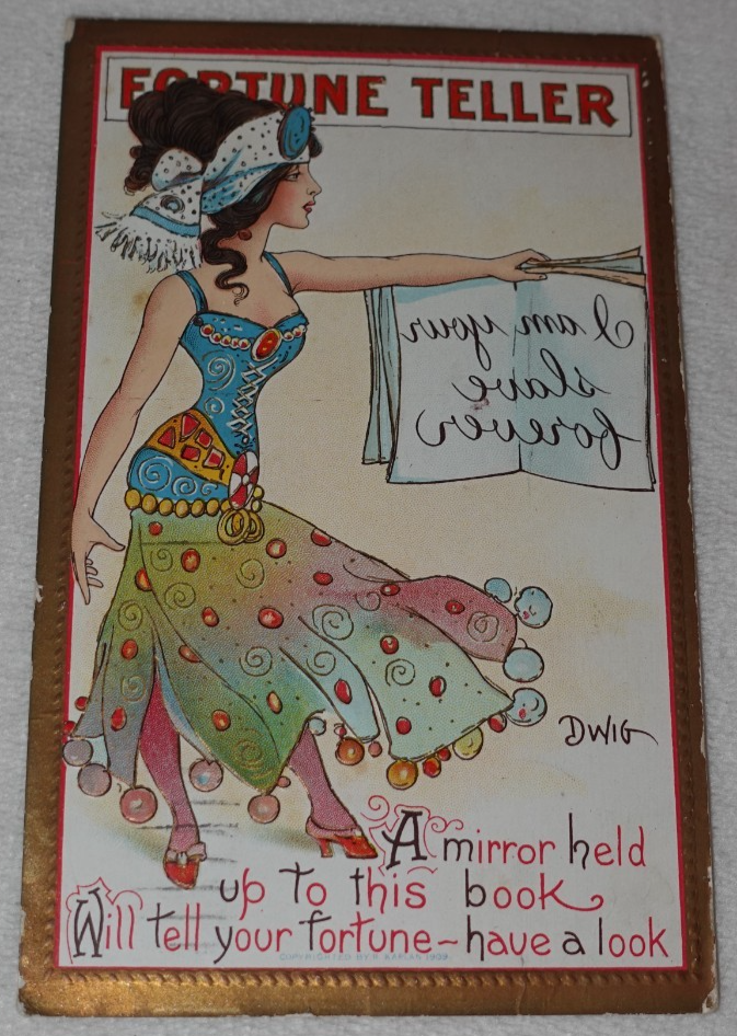 Fortune Teller A Mirror Held Up To This Book Have A Look Dwig Antique Postcard