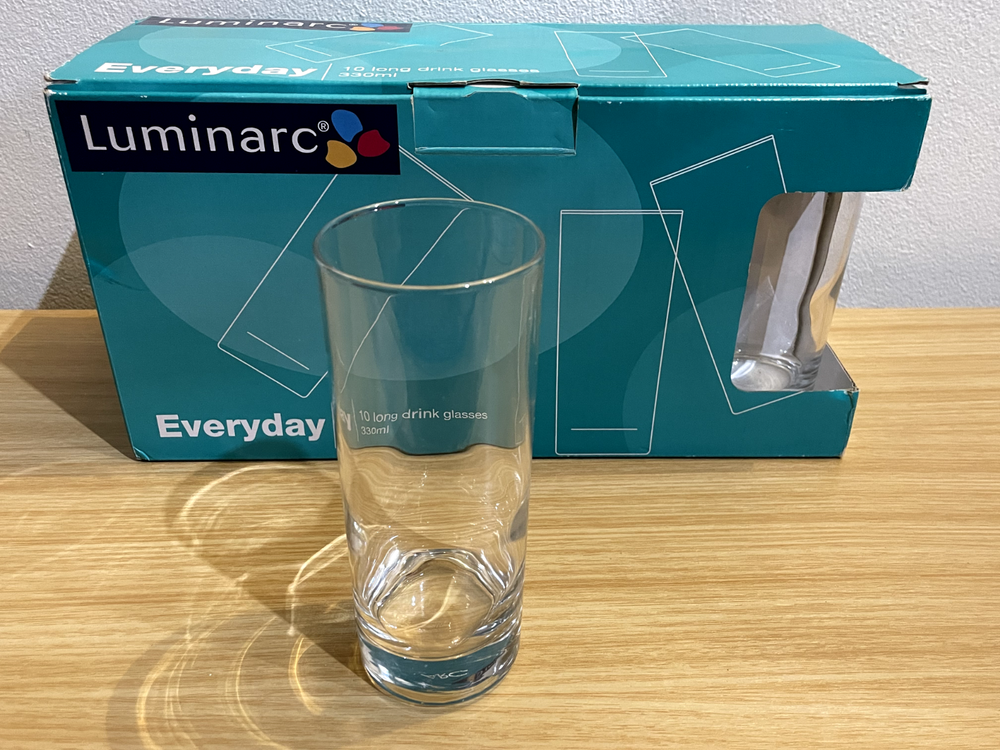 10 Luminarc 330mL Tall Drinking Glasses – High Quality – Boxed Set