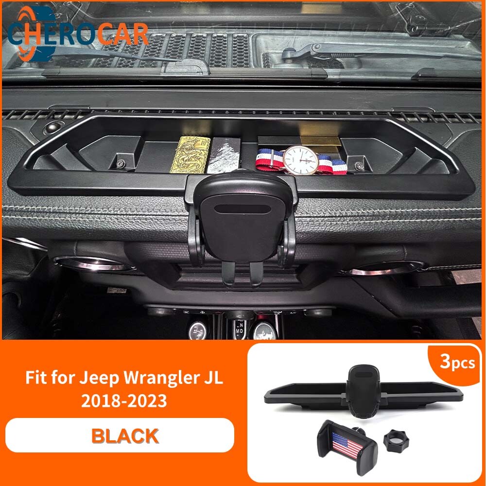 Inner Center Dash Phone Holder Mount w/Storage Tray for Jeep Wrangler JL JT 18+