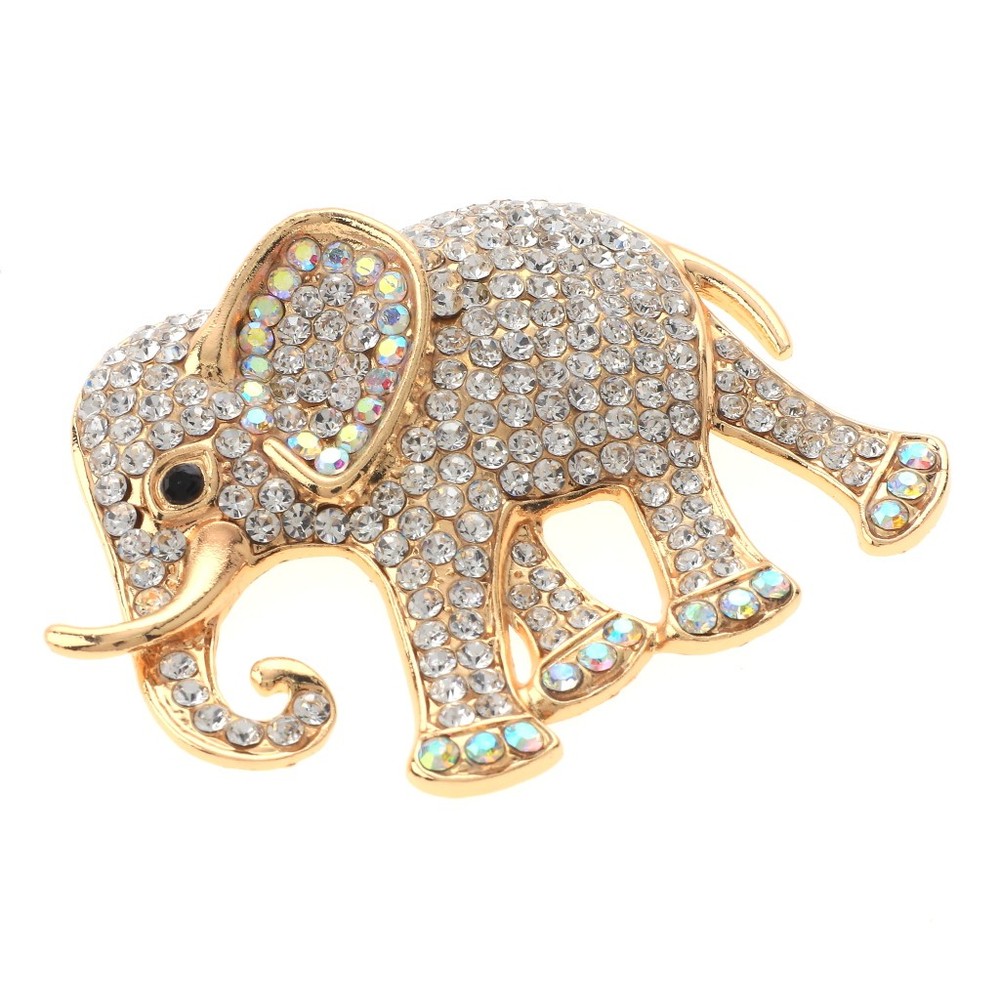 Gold Tone Alloy Metal Large Crystal Elephant Brooch P1599-GCL