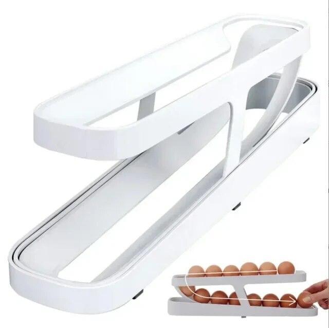 Egg Holder Storage Rack Box Organizer Container Automatic Scrolling Rolling