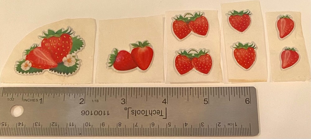 Vintage 1980s Puffy Scratch N Sniff  STRAWBERRY Stickers Vinyl with Fruit Smell