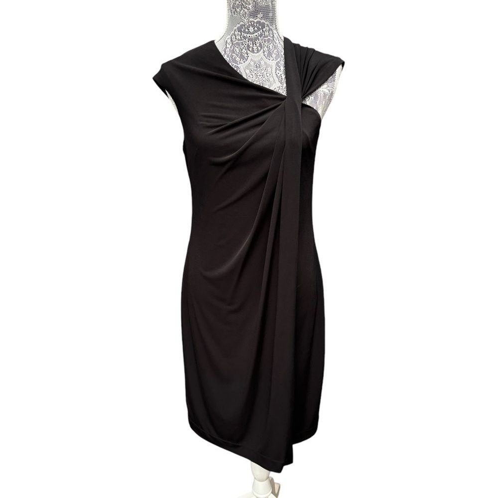 Musette Women's 10 Black Sleeveless Asymmetrical Neckline Draped Black Dress LBD