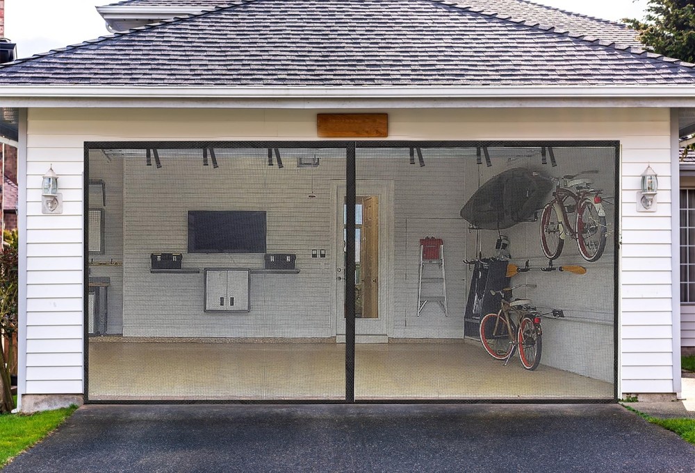 Garage Screen Doors for 2 Car Garage-16x7FT Fiberglass 2300g/5.1lb Durable He...