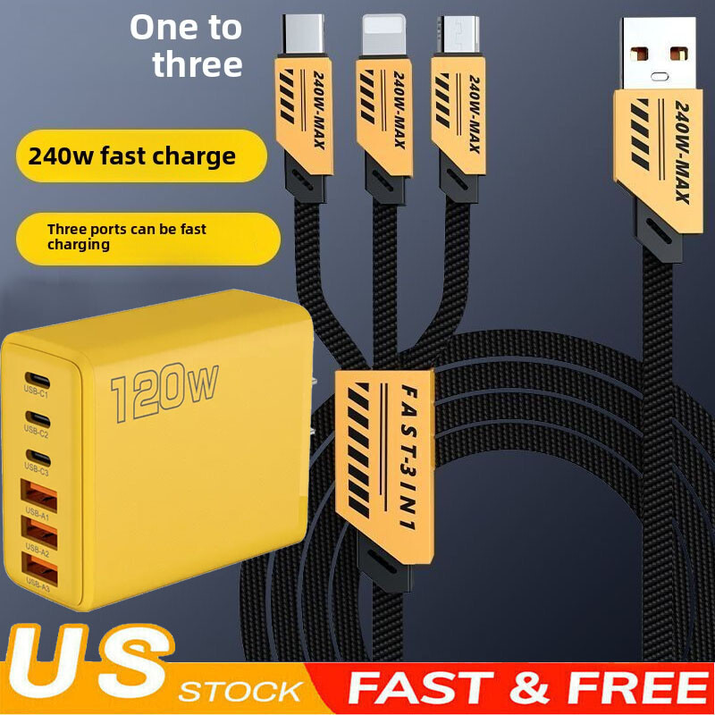 120W Fast Type C Wall Charger with 5-in-1 Cable for Samsung S23 S24 S25 Ultra