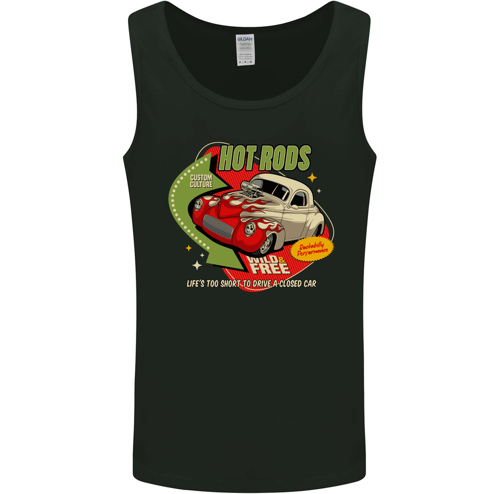 Hot Rods Wild and Free American Classic Cars Mens Vest Tank Top