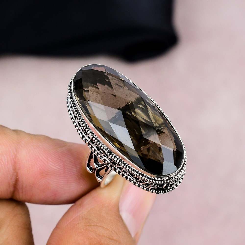 Beautiful Smoky Quartz Gemstone Silver Ring 925 Sterling Silver Handmade Jewelry