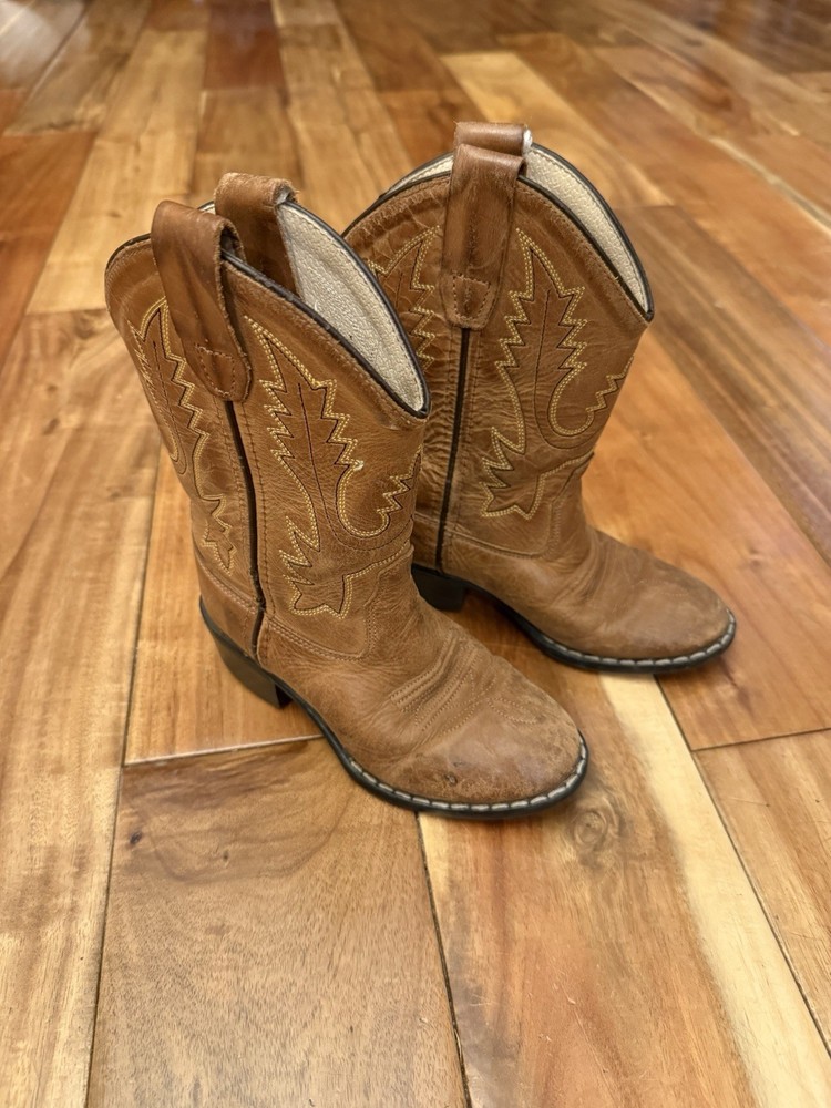 Old West Toddler Size 8-9 Leather Cowboy Boots Brown