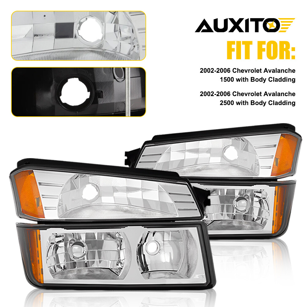 Para Chevy Avalanche 2002-2006 Revestimiento] [Faros de carrocería + Lámparas de señal de parachoques A