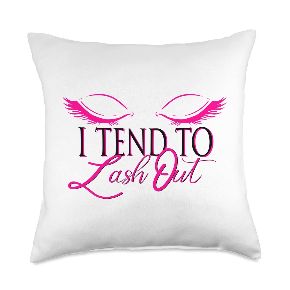 I Tend to Lash Out MUA Beauty Salon Makeup Artist Eyelash Throw Pillow 18x18 Inches  