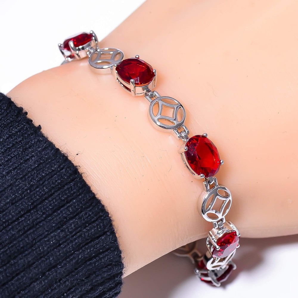 Red Garnet 925 Sterling Silver Tennis Bracelet 7.99 Inch Valentines Day Gift for Her