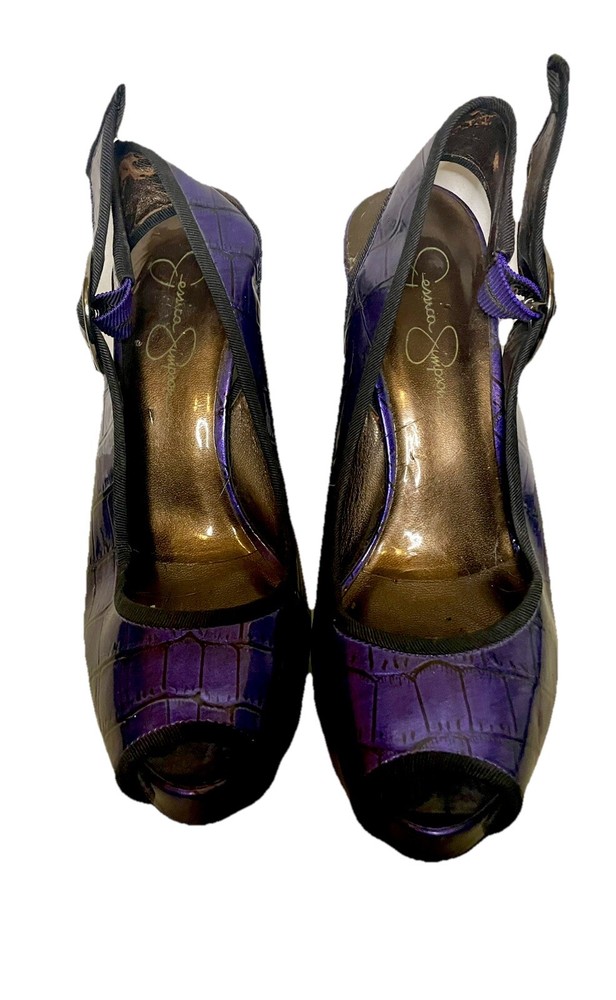 Jessica Simpson Purple Croc-Embossed Peep Toe Heels Size 7.5 Like New