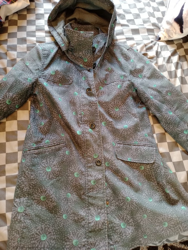 White Stuff Ladies Peacoat Sz12 Purple Grey Floral Fabric Zip Closure Hooded