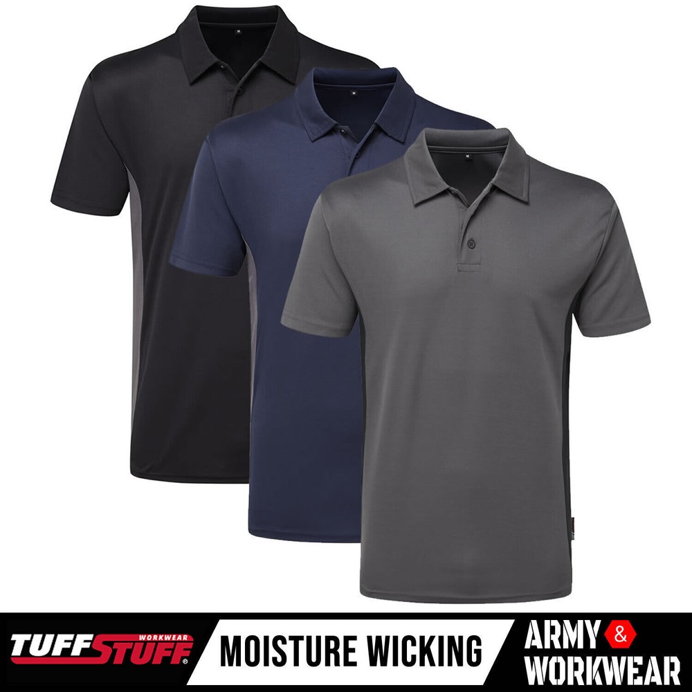 TuffStuff Mens Work Polo Shirt Quality Stay Dry Easy Care Contrast Panels Plain