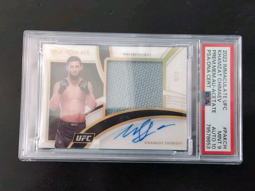 2022 Immaculate UFC Khamzat Chimaev Premium Acetate First Year Auto /8 PSA 9