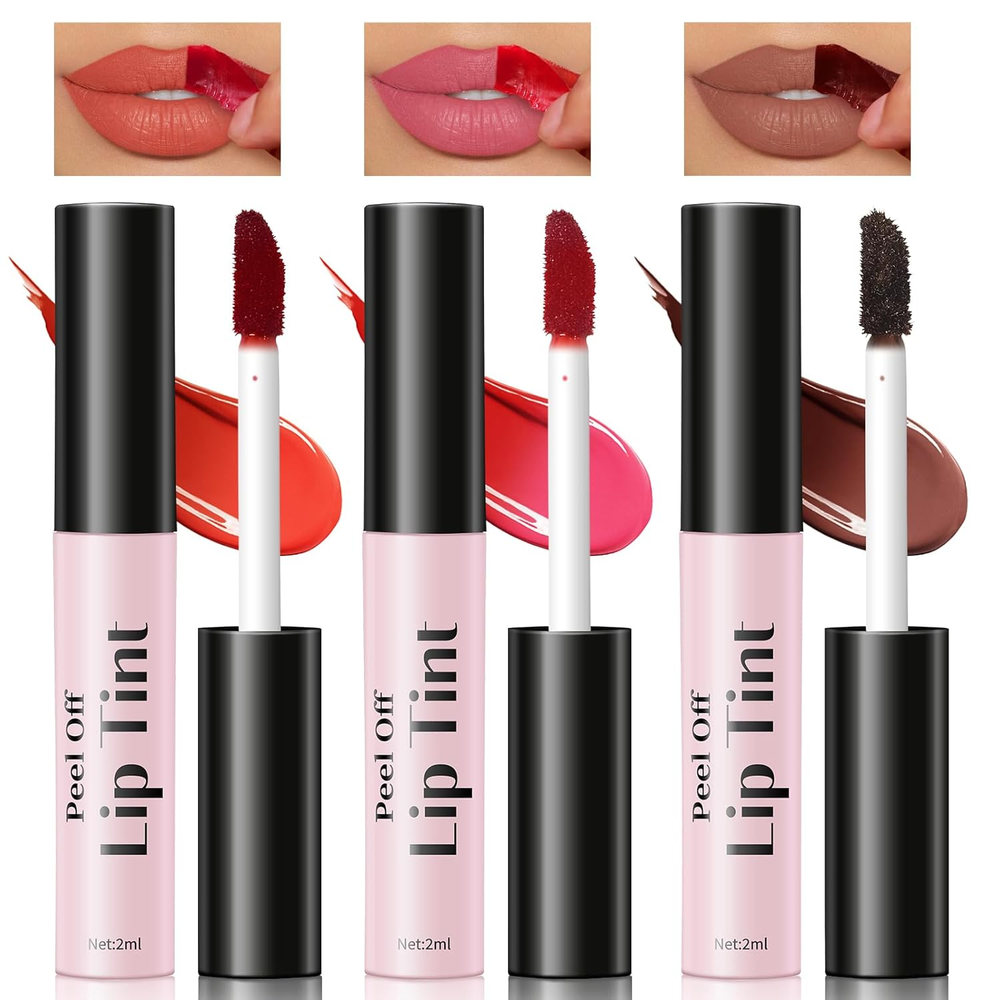 3 Colors Peel off Lip Stain Set, Tattoo Magic Color Matte Nude Lip Gloss Lip Tin