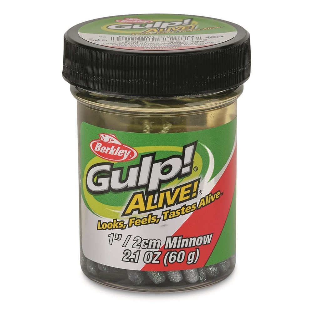 Berkley Gulp! Alive! Minnow Fishing Soft Bait 1in - Jar, Green Shiner