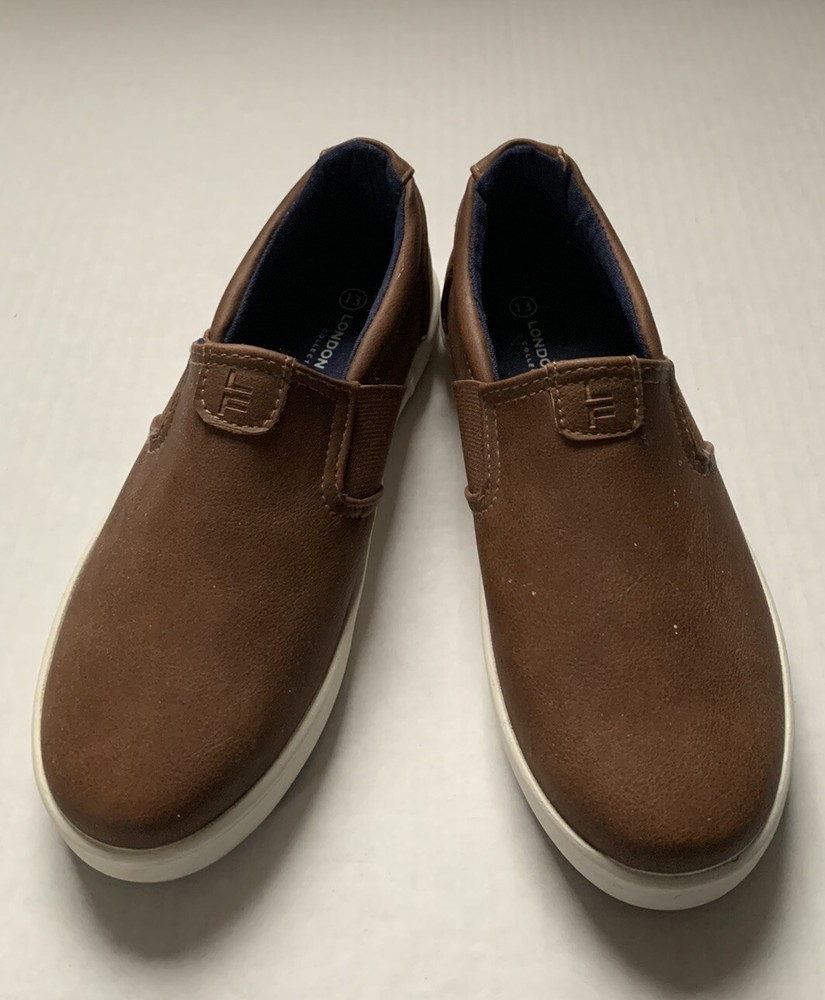 London Fog Boys Size 13 Brown Bakewell Faux Leather Slip-On Casual Shoes
