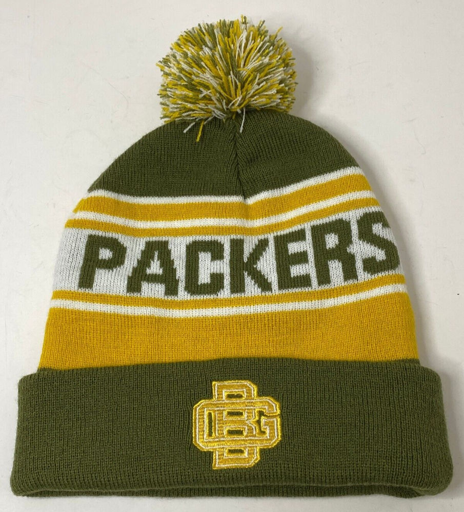 Green Bay Packers 2 Logo Budweiser  Beanie Winter Hat Toque Cuffed Pom Knit