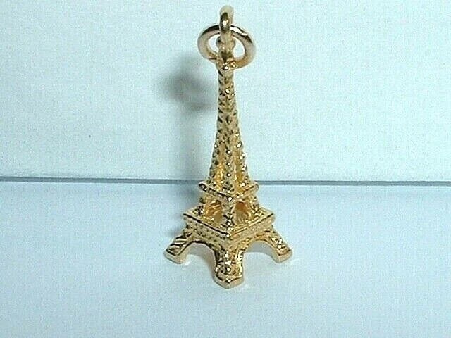 Vintage Eiffel Tower Simulated Diamond Women's Pendant In 14K Yellow Gold Plated