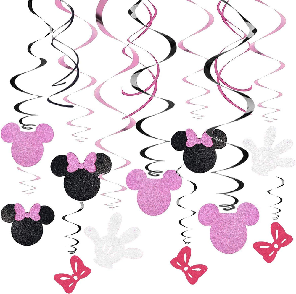 30Ct Minnie Mouse Hanging Swirl Decorations for Birthday Party Ceiling Streamers