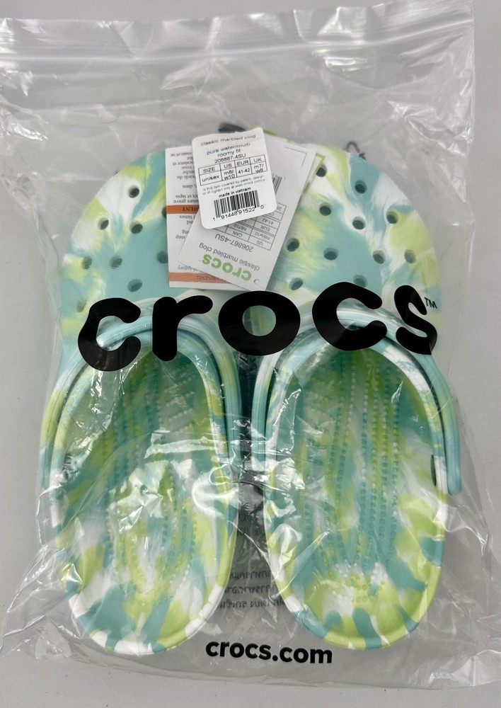 New Women's Size 10 Crocs Classic Marbled Clog Pure Water Roomy Fit 206867-4SU