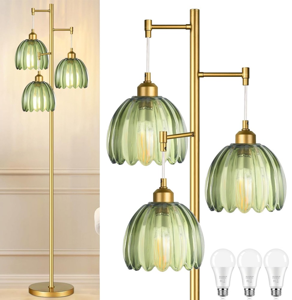 Gold Floor Lamp for Living Room,Bedroom,Mid Century Modern Standing Lamp Bras...